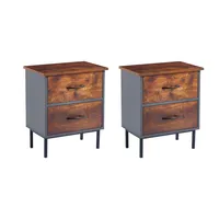 Pack de 2 Veladores Dos Cajones Metal Rústico