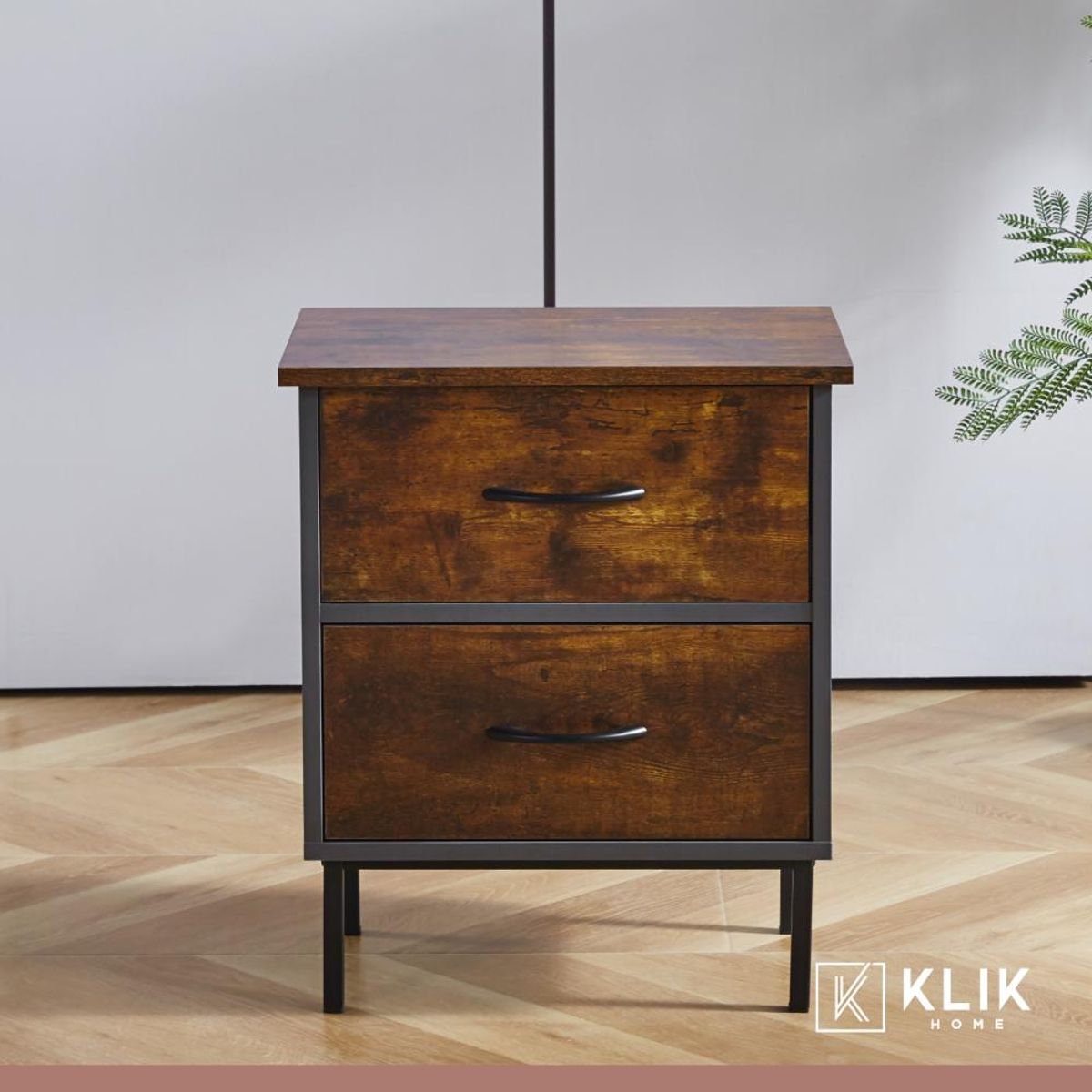 KLIK - Pack de 2 Veladores Dos Cajones Metal Rústico