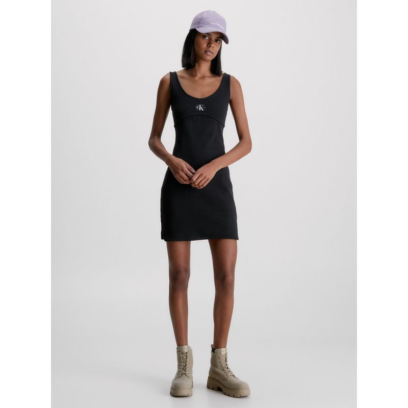 CALVIN KLEIN - Vestido Badge Rib Strappy  Negro Calvin Klein