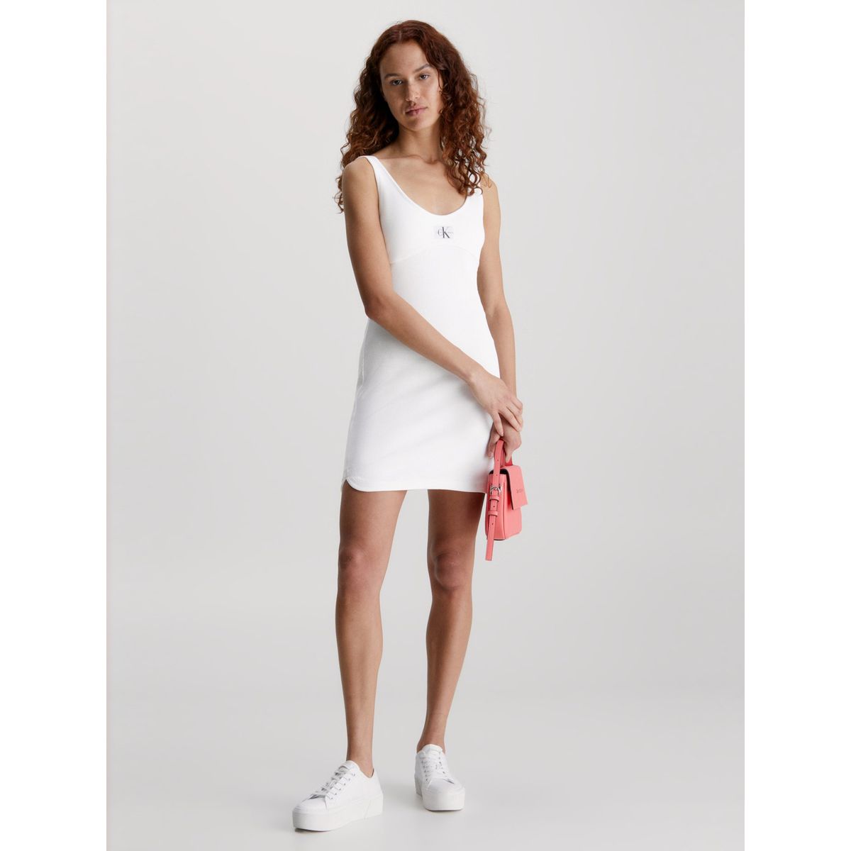 CALVIN KLEIN - Vestido Badge Rib Strappy  Blanco Calvin Klein