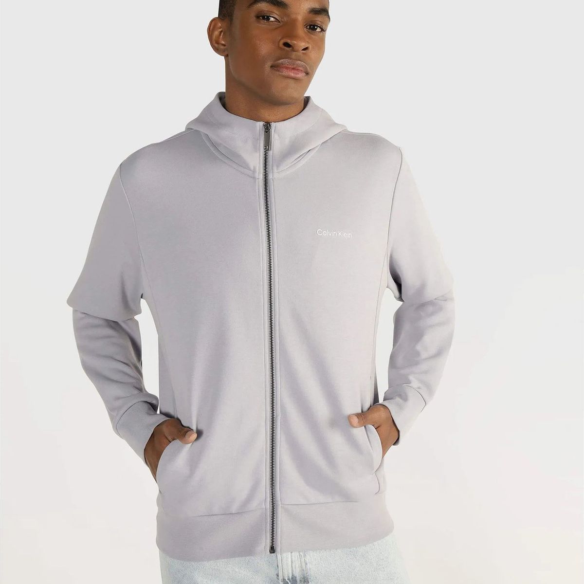 CALVIN KLEIN - Polerón con Gorro Micro Repreve Gris Calvin Klein