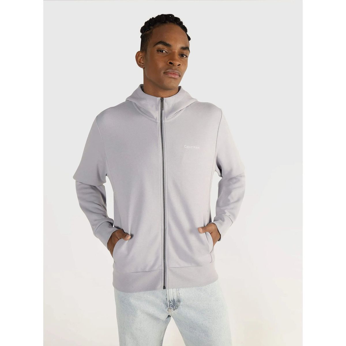 CALVIN KLEIN - Polerón con Gorro Micro Repreve Gris Calvin Klein