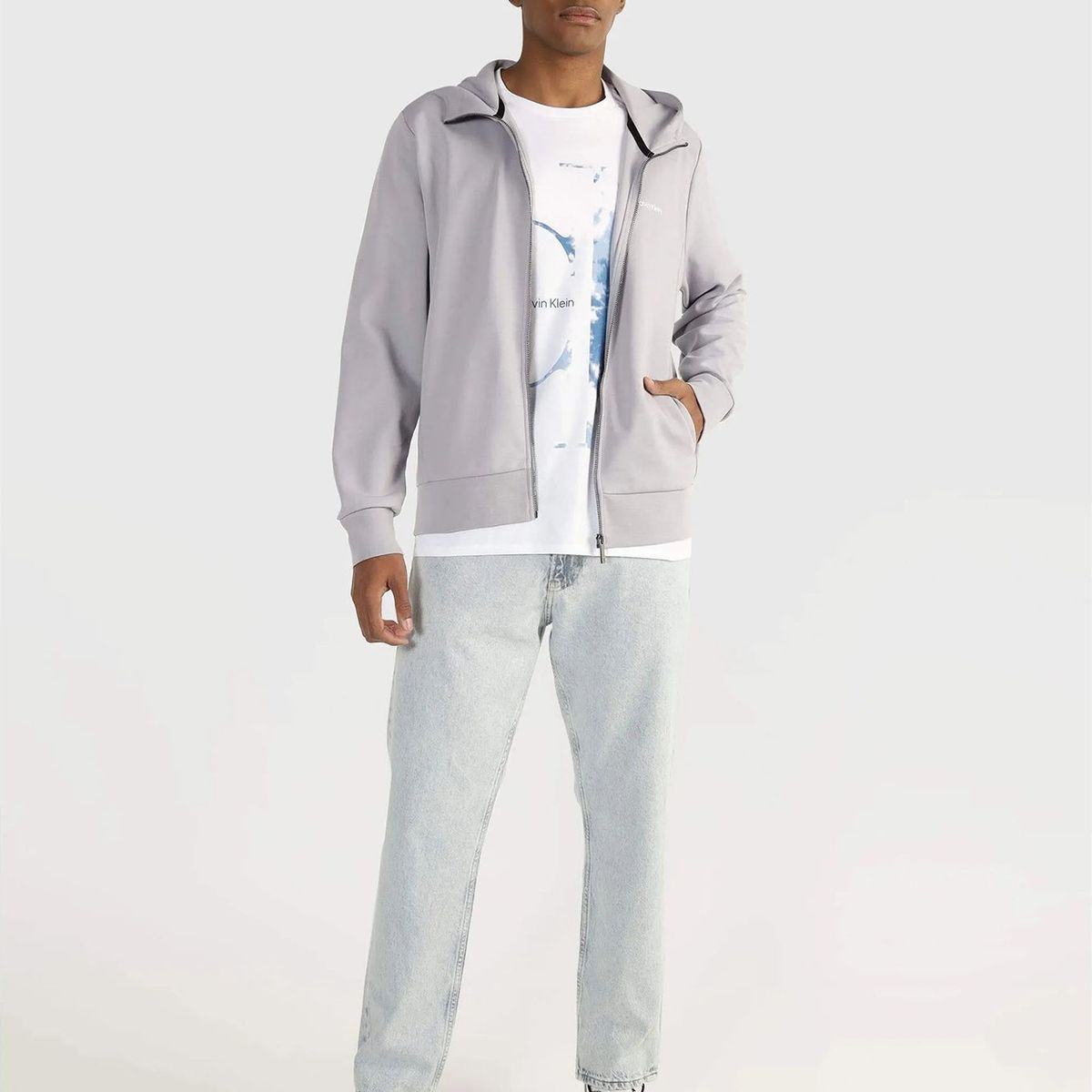 CALVIN KLEIN - Polerón con Gorro Micro Repreve Gris Calvin Klein