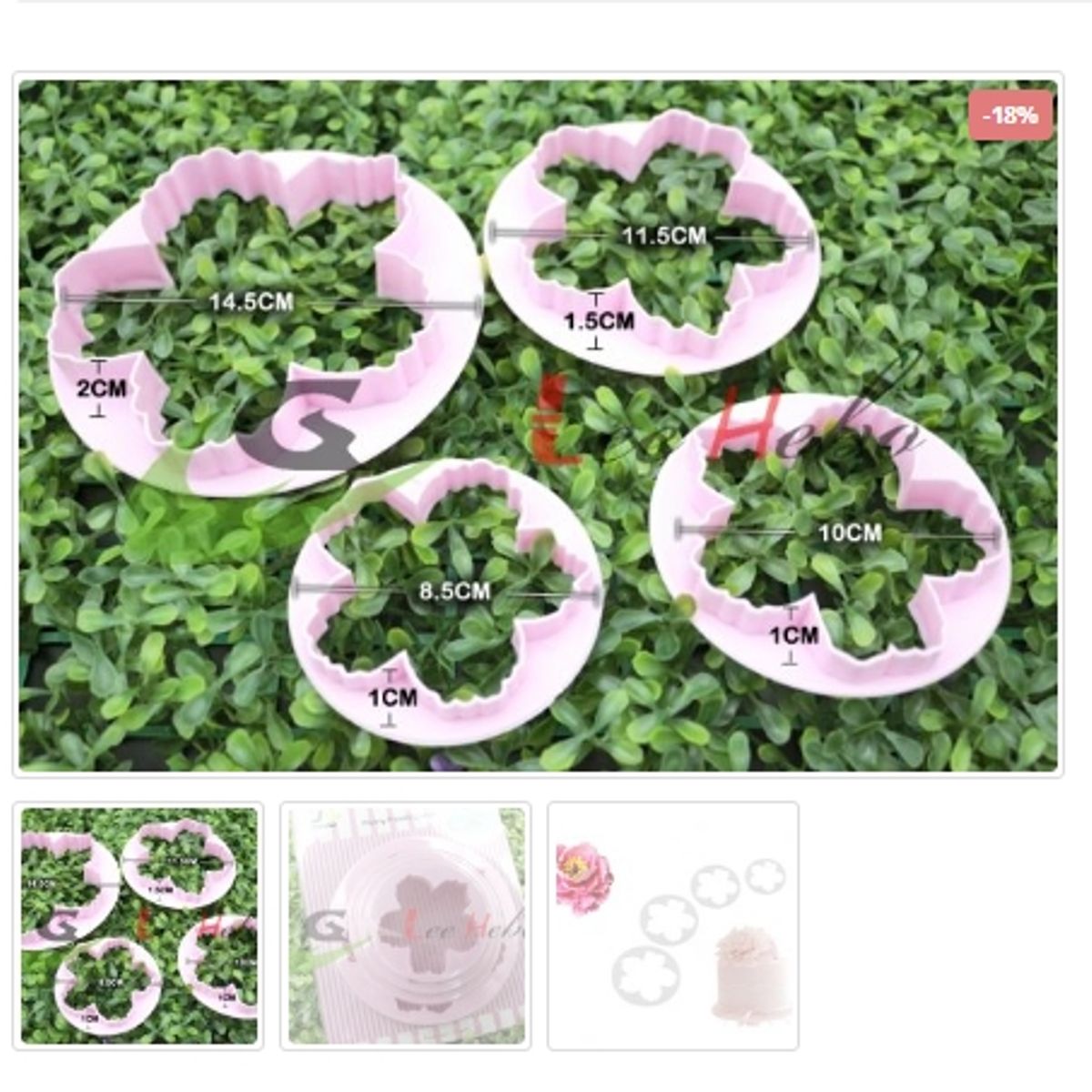 GENERICO - Cortador De Galletas 4 Piezas Plastico  Figura Peonias