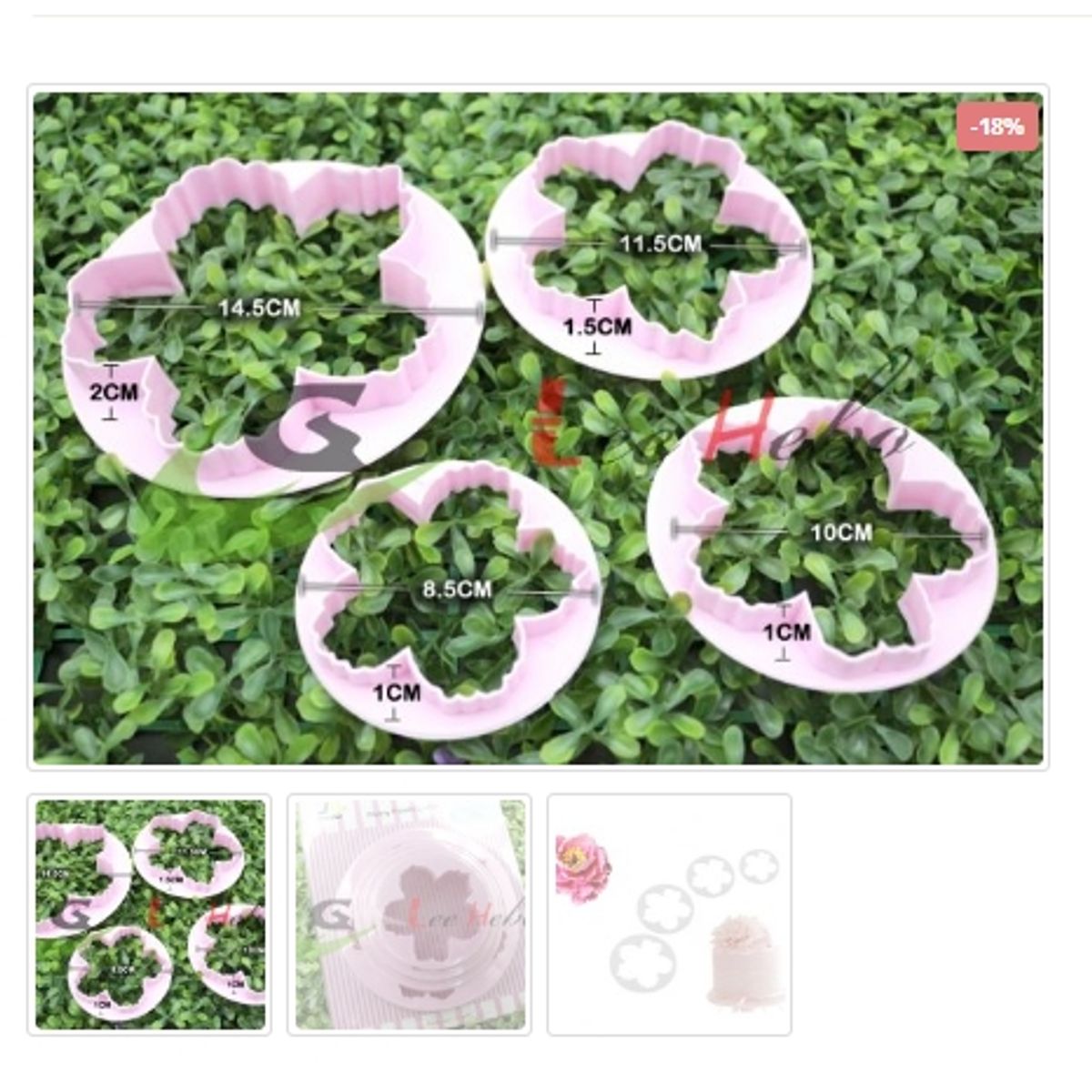 GENERICO - Cortador De Galletas 4 Piezas Plastico  Figura Peonias