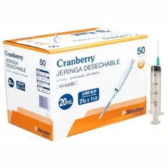 CRANBERRY - Jeringa Desechable Luer Slip 20cc 21g X 1 1/2 Caja 50 Unid.