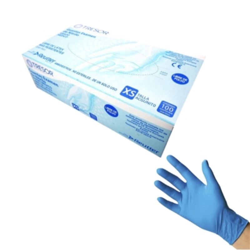 REUTTER - Guantes Descartables Nitrilo Celeste Tresor 100 Un - Talla XS