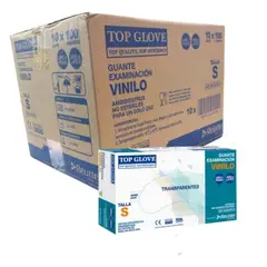 TOP GLOVE - Pack 10 Cajas Guantes De Vinilo Sin Polvo Talla S