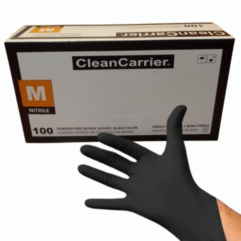 CLEANCARRIER - Guantes Nitrilo Negro CleanCarrier 100 Un. - Talla M