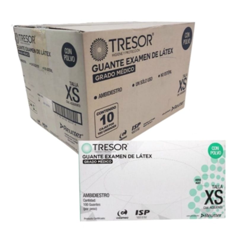 REUTTER - Pack 10 Cajas Guantes Látex Tresor - Talla XS