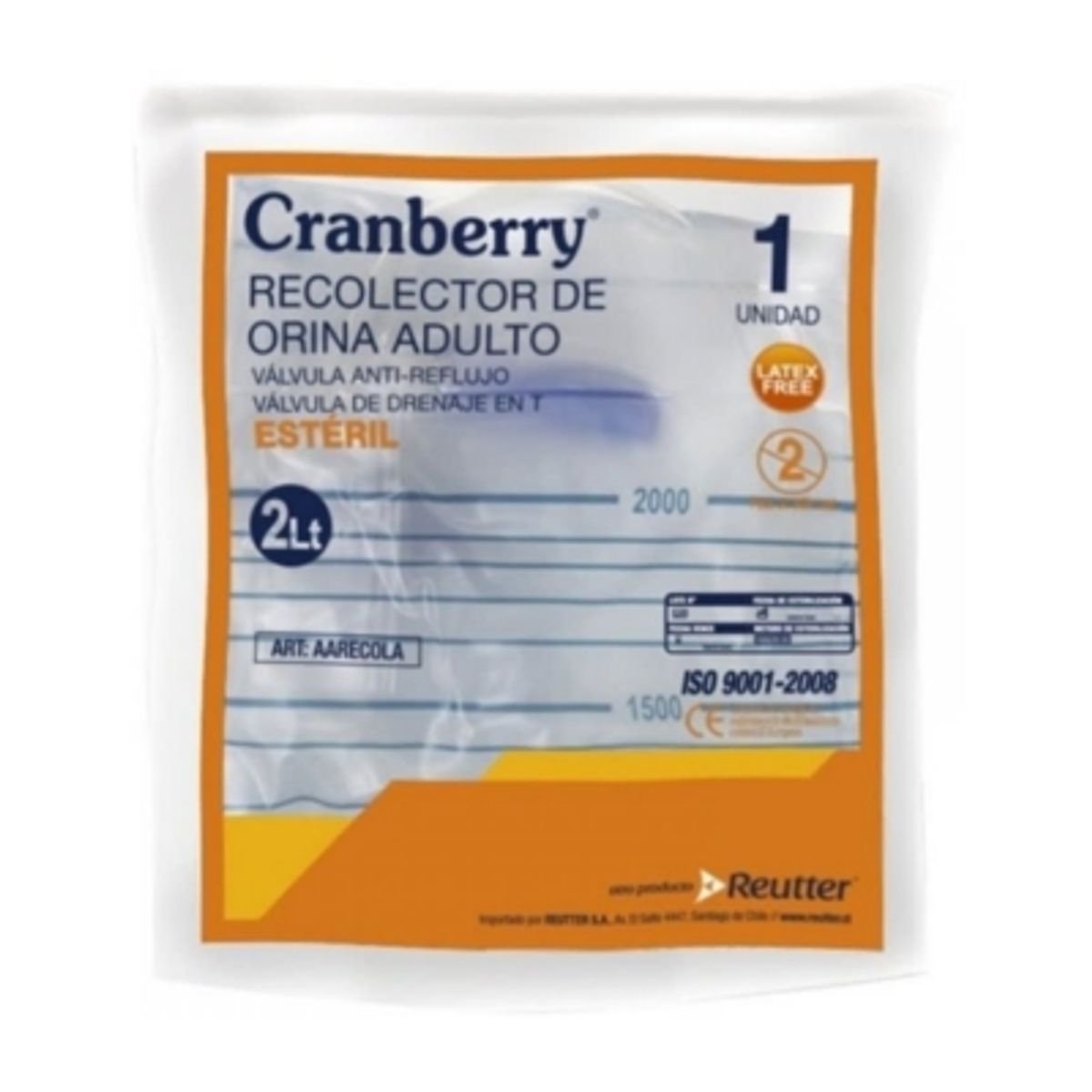 CRANBERRY - Recolector Orina Adulto Estéril 2 Lts Cranberry Unidad