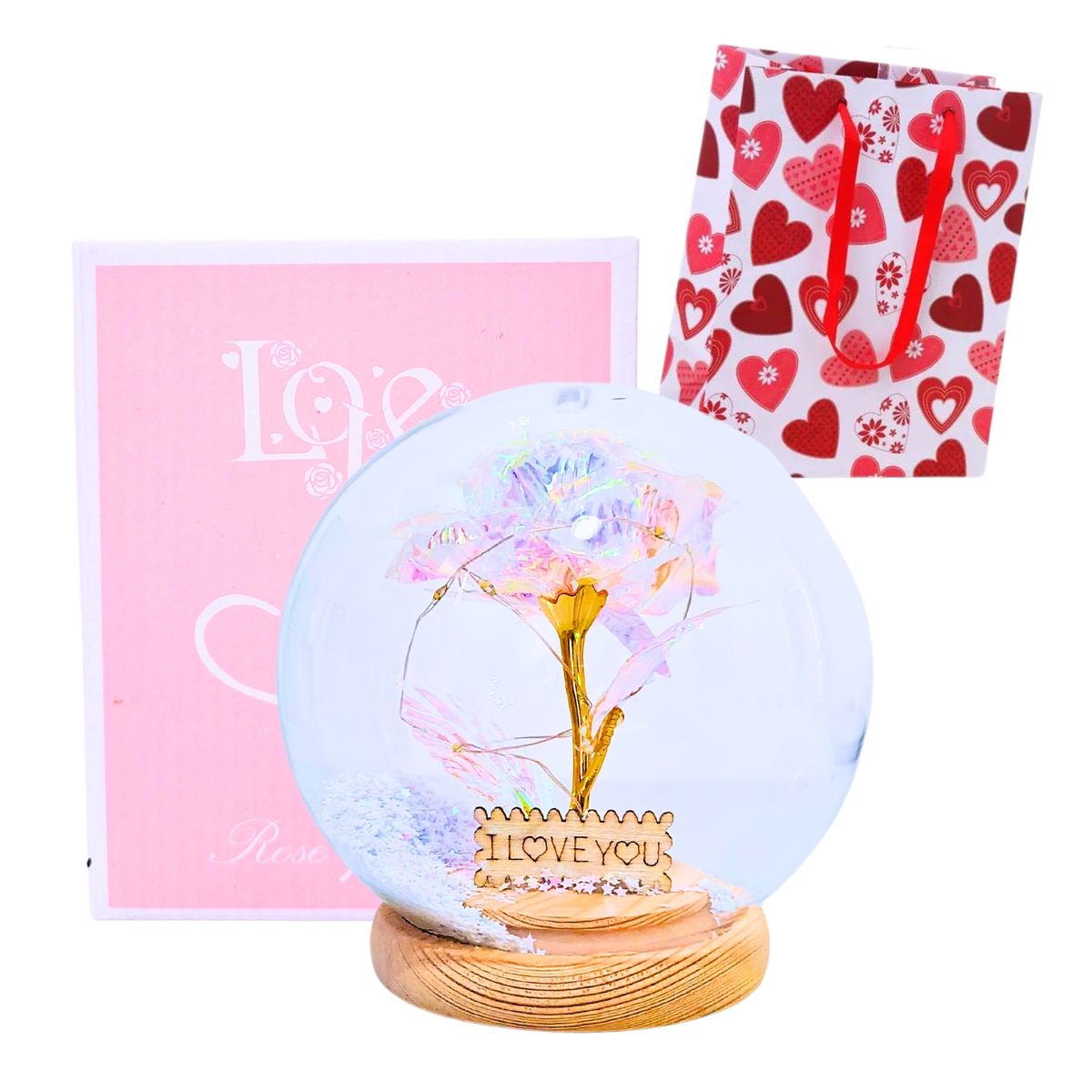 GENERICO - Flor Artificial Brillante En Cúpula Con Luces  Pilas Bolsa Regalo