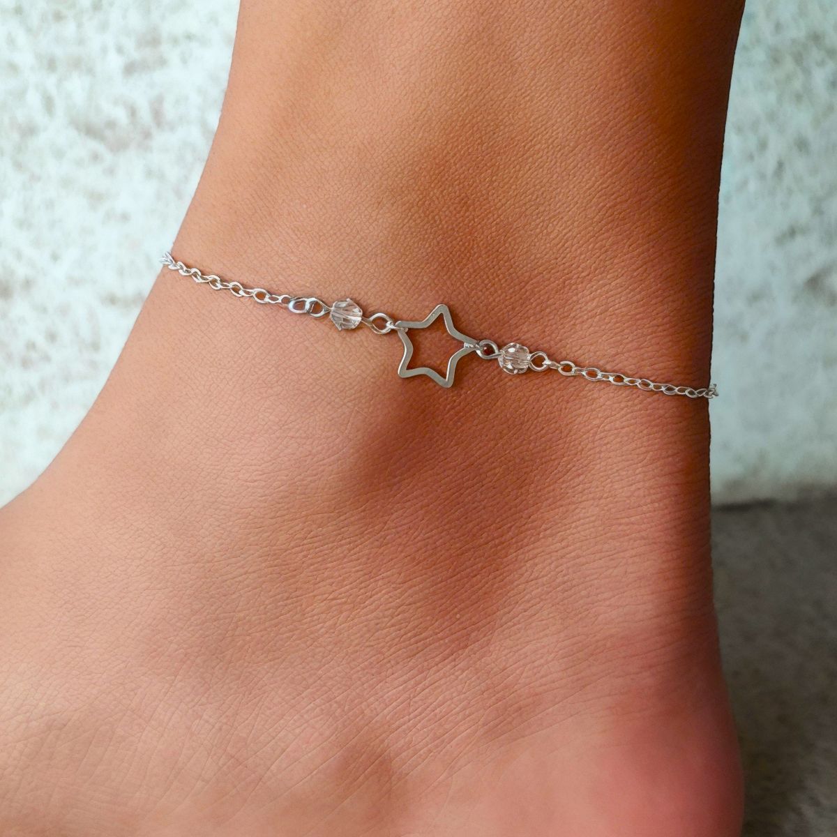 COGGIOLA - Tobillera Estrella Cristales Blancos Plata Fina 925