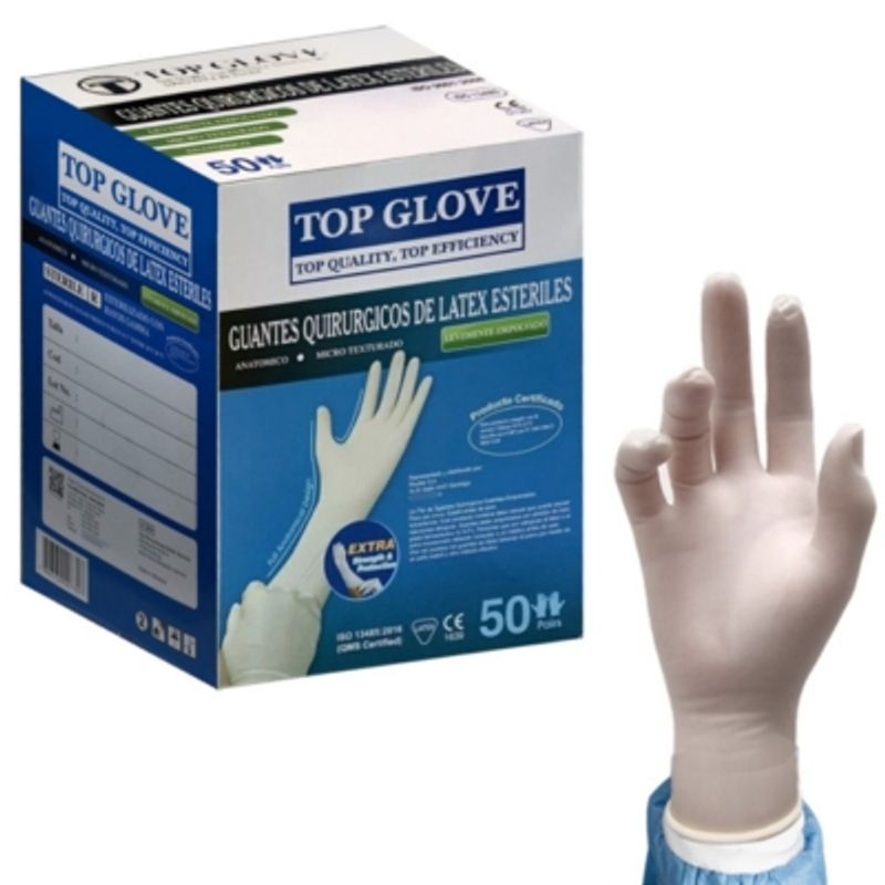 TOP GLOVE - Guantes Quirúrgicos Látex Estéril Top Glove Caja 50 Pares - Talla 6 1/2
