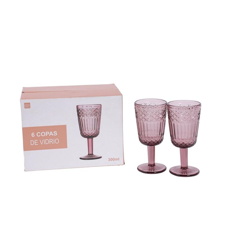 HOMEWELL - Set 6 Copas Vidrio Rosado 300Ml HOMEWELL