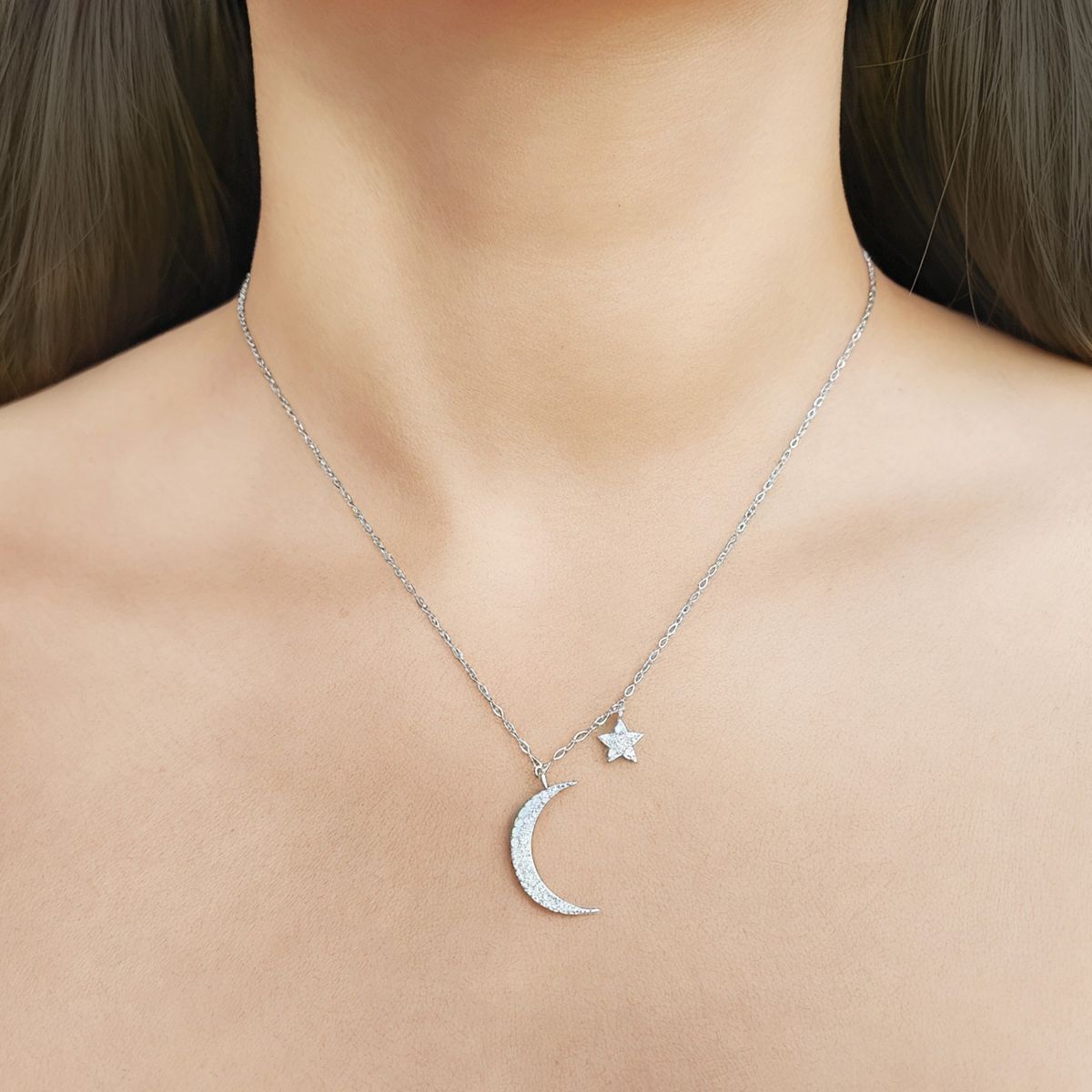 COGGIOLA - Collar Luna Estrella Circón Plata Fina 925