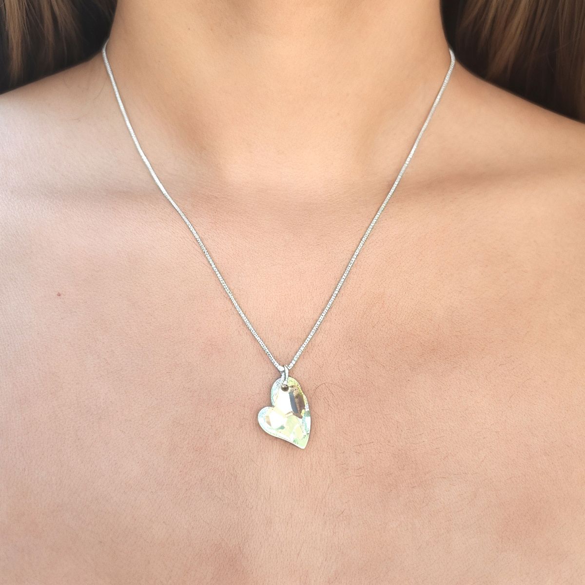 COGGIOLA - Collar Corazón Cristal Austriaco Aurore Boreale Plata Fina 925 45CM