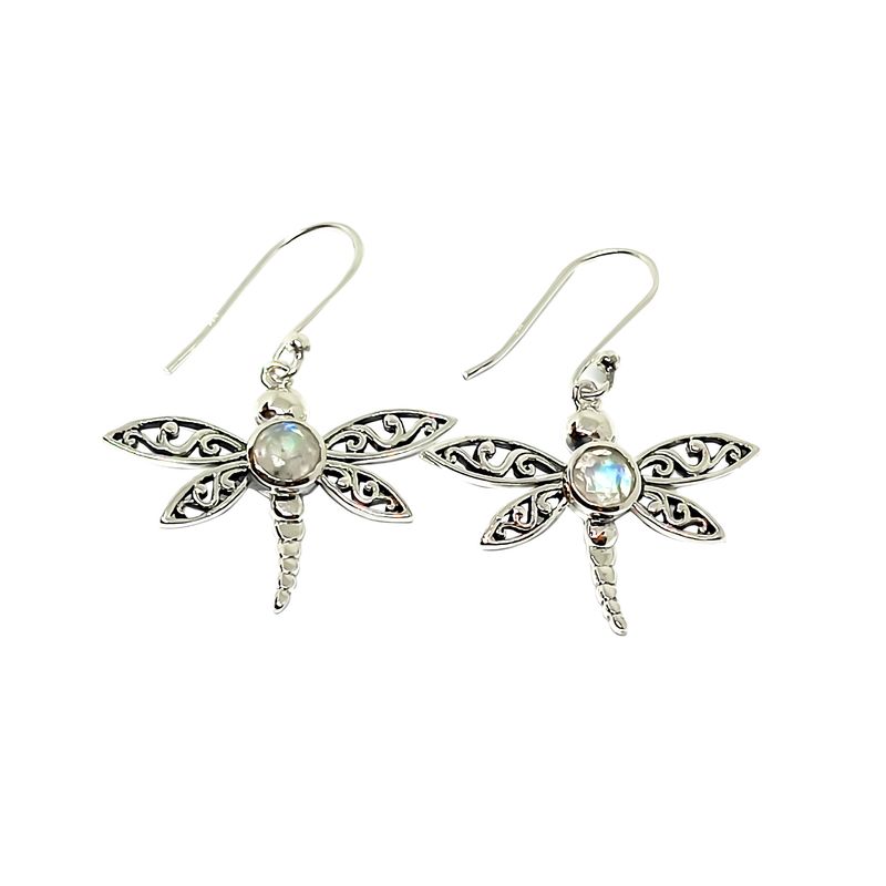 ANDREA COGGIOLA JOYAS - Aros libélula Piedra Luna Plata Fina 925 envejecida