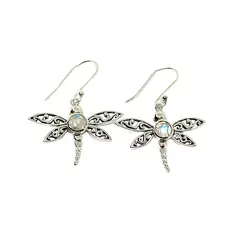 ANDREA COGGIOLA JOYAS - Aros libélula Piedra Luna Plata Fina 925 envejecida