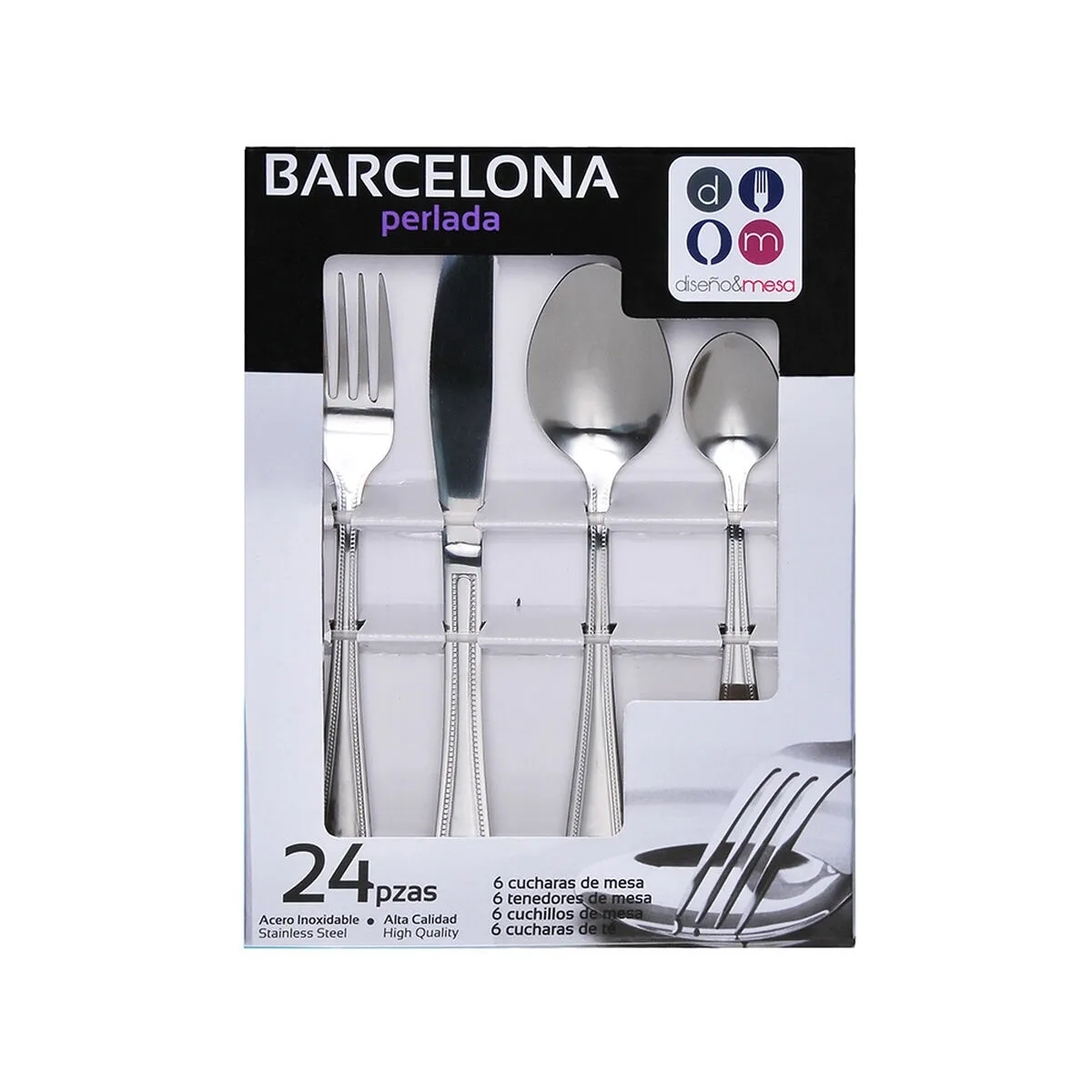 DM - Set Servicio Cubiertos 24 Piezas Perlada Barcelona 1.8 Mm