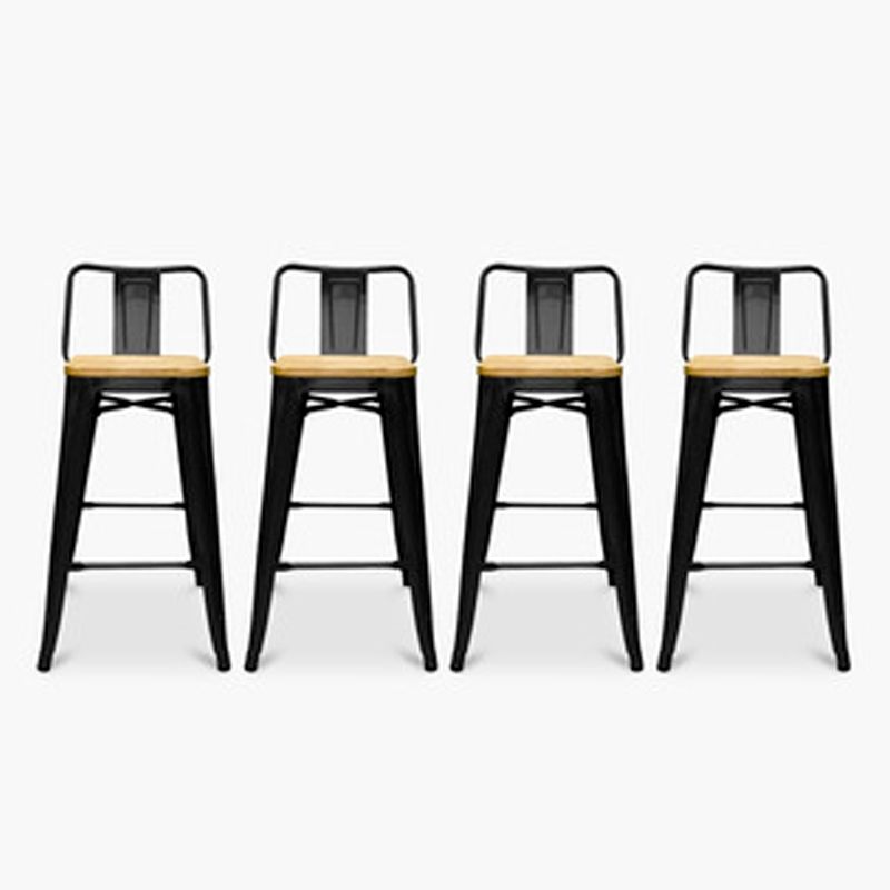 GENERICO - Pack de 4 Taburete De Acero Con Asiento De Madera NEGRO