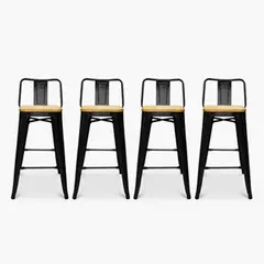 GENERICO - Pack de 4 Taburete De Acero Con Asiento De Madera NEGRO