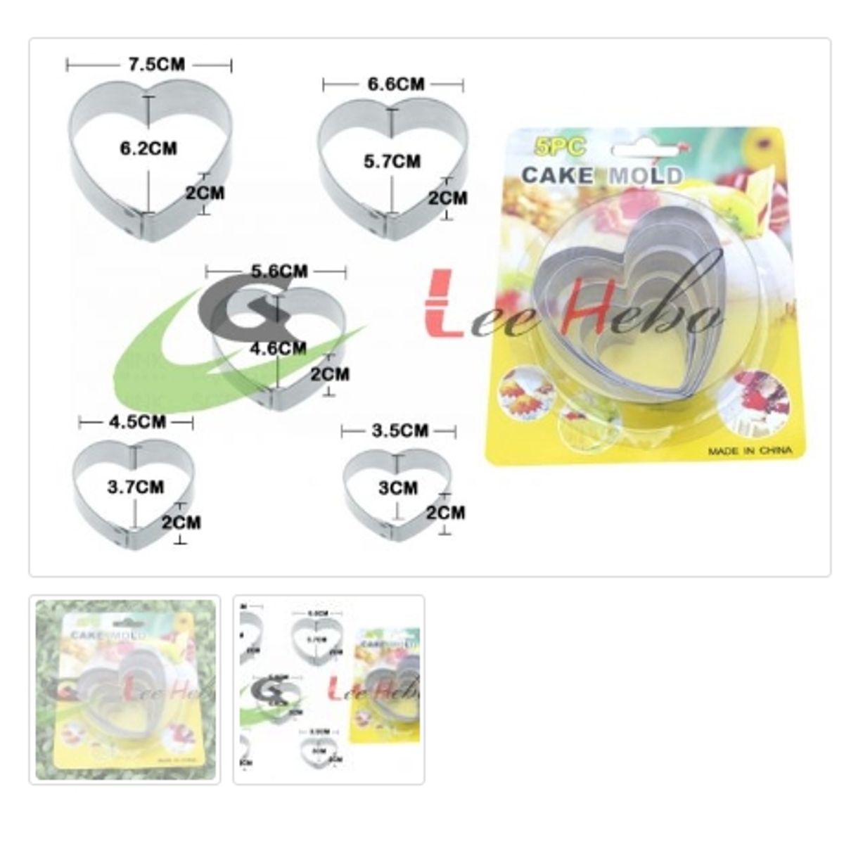 GENERICO - Cortador De Galletas 5 Piezas Acero Inoxidable Figura Corazon