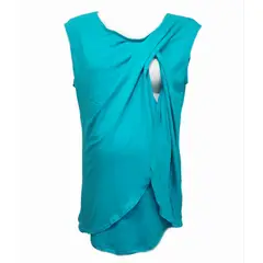 DMOM - Polera Maternidad Lactancia Capas sin mangas color Turquesa