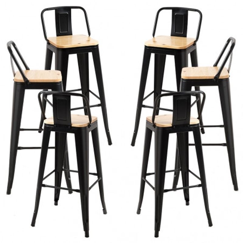 GENERICO - Pack de 6 Taburete De Acero Con Asiento De Madera NEGRO