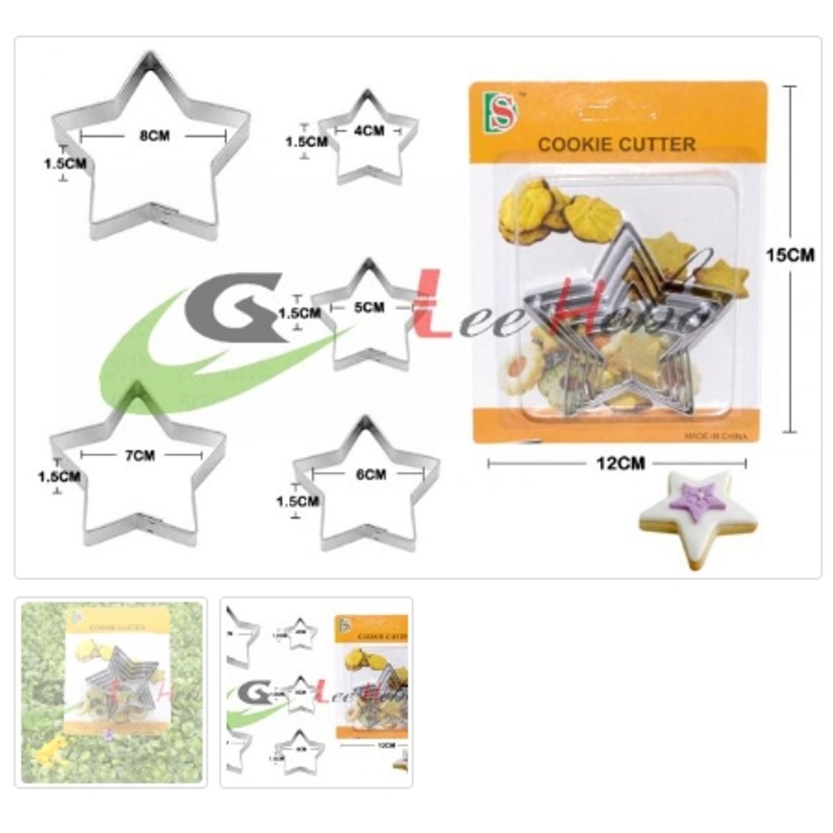 GENERICO - Cortador De Galletas 5 Piezas Acero Inoxidable Figura Estrellas