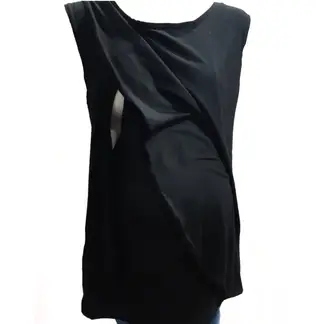 DMOM - Polera Maternal y Lactancia en Capas sin mangas color Negro