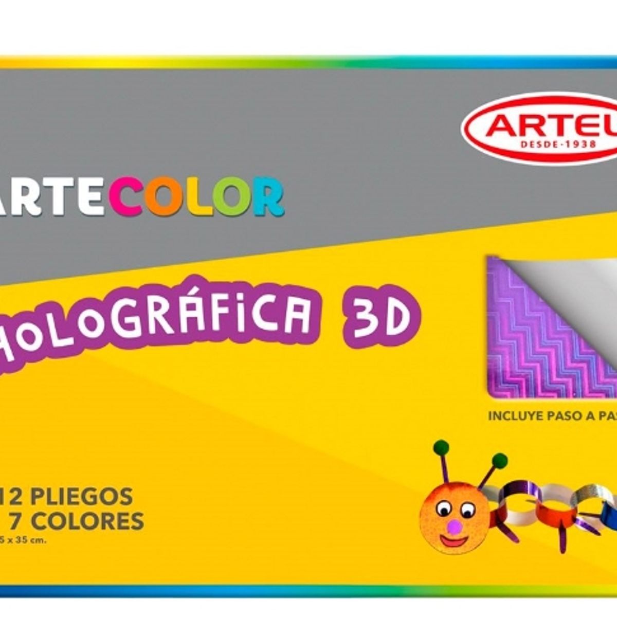 GENERICO - Cartulina Holografica 3D ArteColor 12 Pliegos 7 Colores