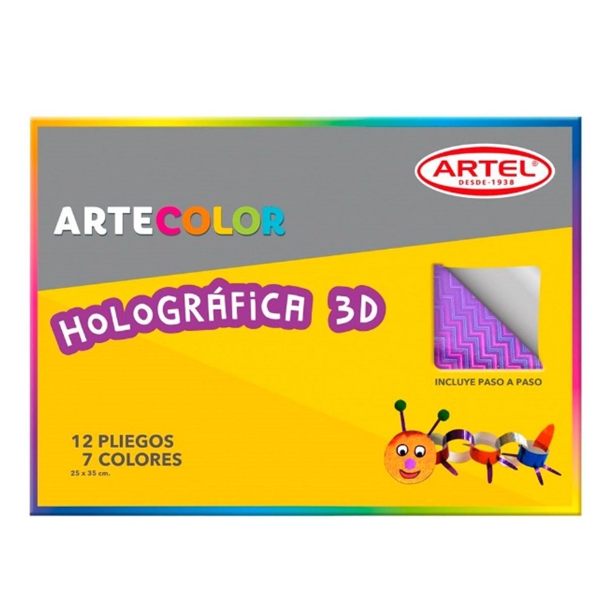 GENERICO - Cartulina Holografica 3D ArteColor 12 Pliegos 7 Colores