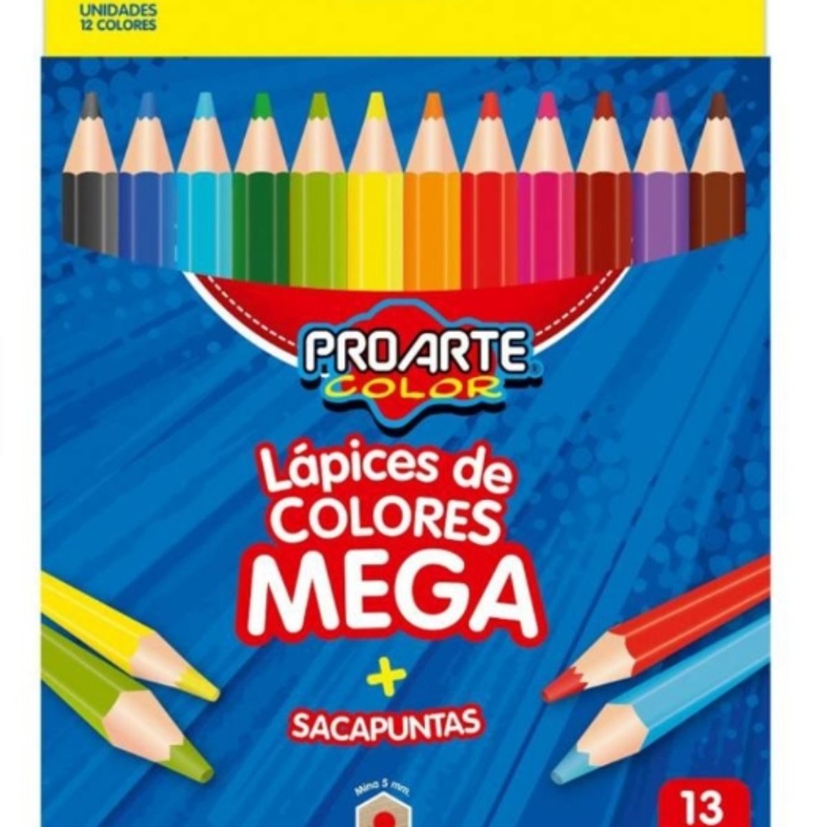 GENERICO - Lapices De Colores Mega + Sacapuntas 13 Unidades 12 Colores