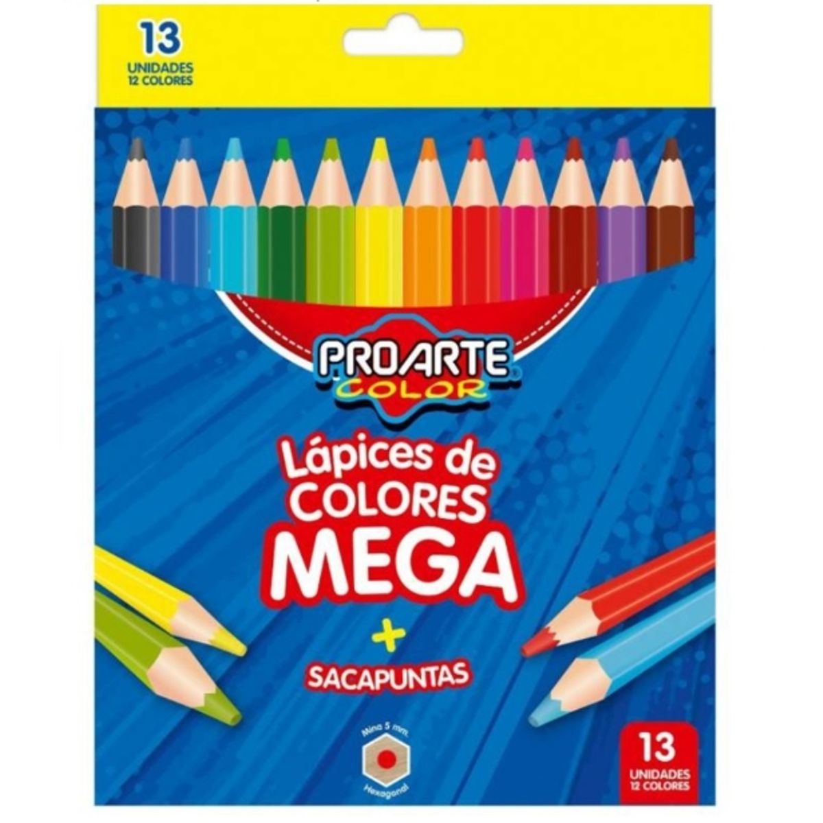 GENERICO - Lapices De Colores Mega + Sacapuntas 13 Unidades 12 Colores