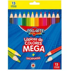 GENERICO - Lapices De Colores Mega + Sacapuntas 13 Unidades 12 Colores