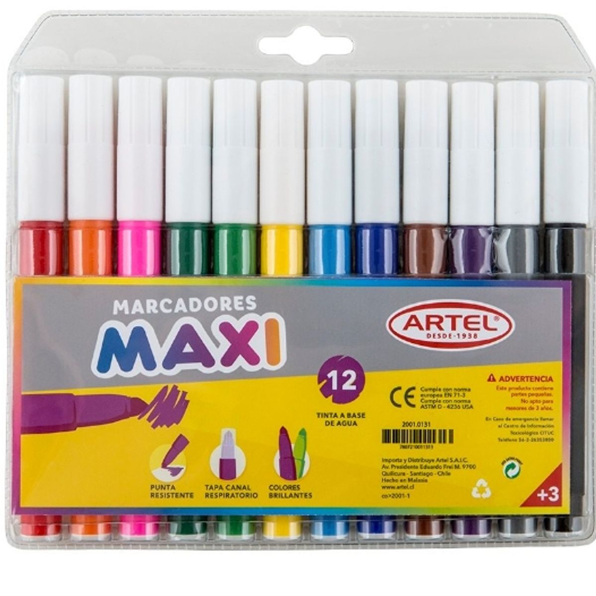 GENERICO - Marcadores Maxi 12 Tintas A Base De Agua Artel
