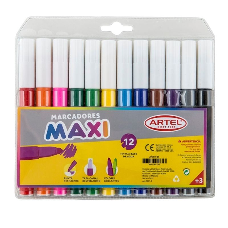 GENERICO - Marcadores Maxi 12 Tintas A Base De Agua Artel
