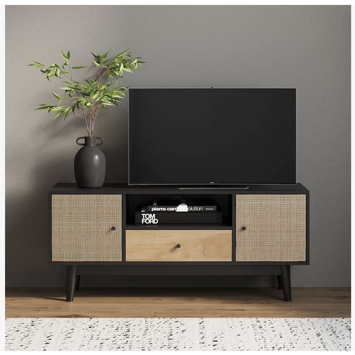 HOMER DESIGN - Rack Tv 140x40x48cm 1 Tiras 2 Puerta Melamina Tejido Eeuu