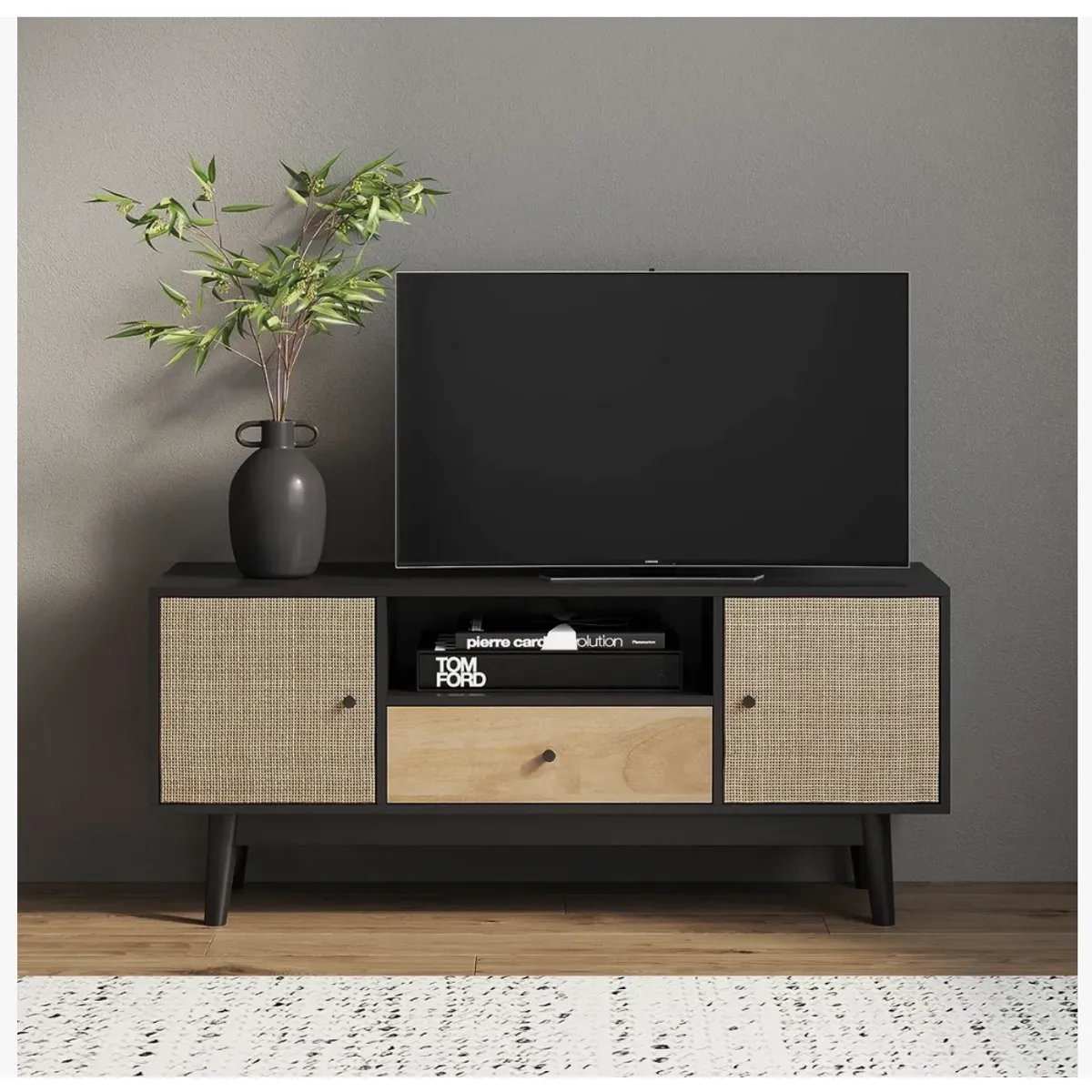 HOMER DESIGN - Rack Tv 140x40x48cm 1 Tiras 2 Puerta Melamina Tejido Eeuu