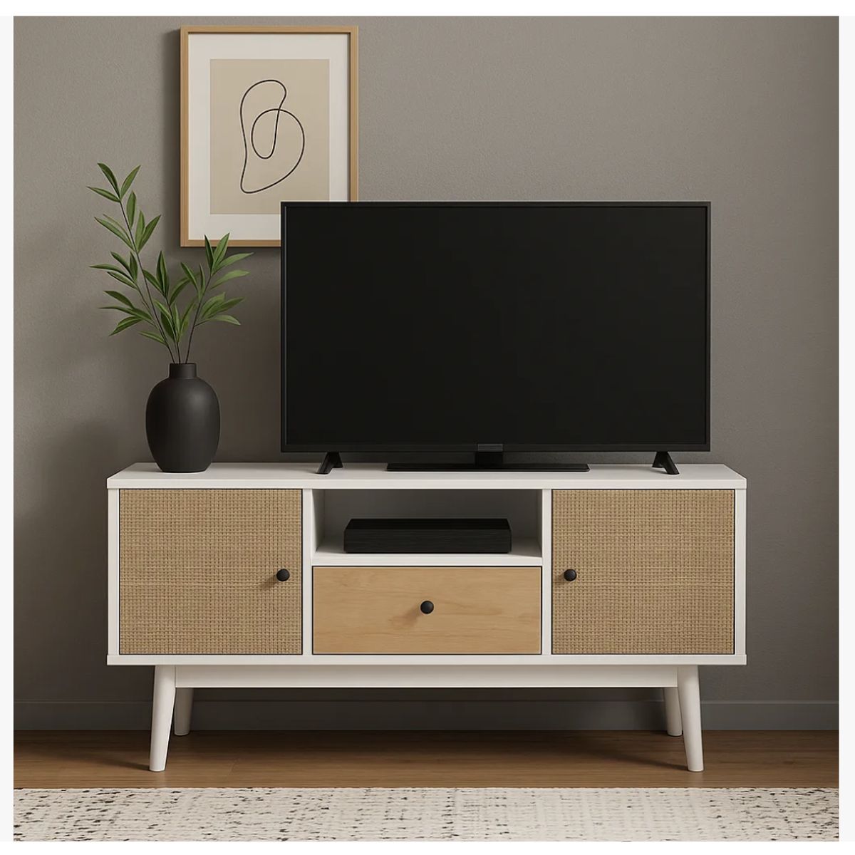 HOMER DESIGN - Rack Tv 140x40x48cm 1 Tiras 2 Puerta Melamina Tejido Eeuu