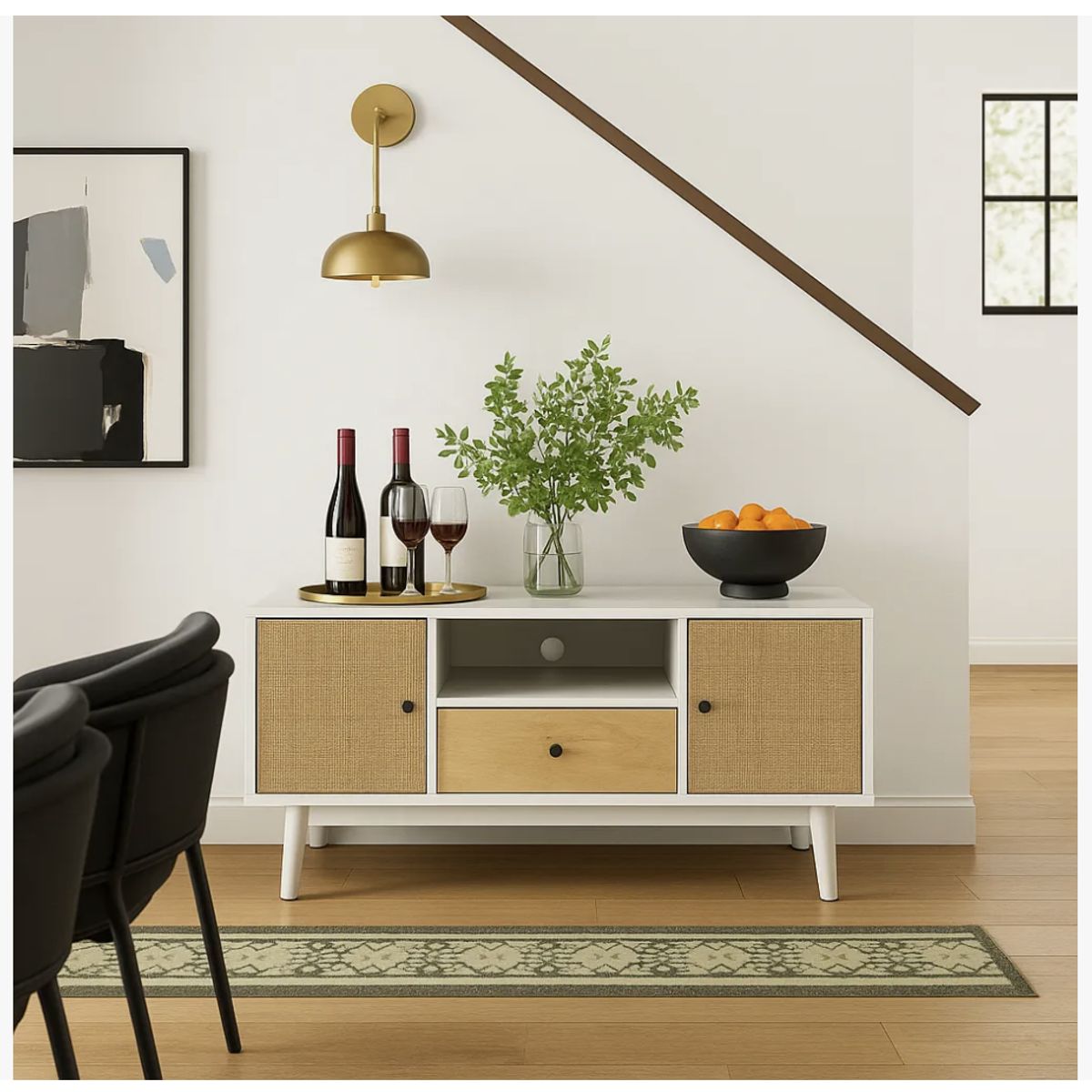 HOMER DESIGN - Rack Tv 140x40x48cm 1 Tiras 2 Puerta Melamina Tejido Eeuu