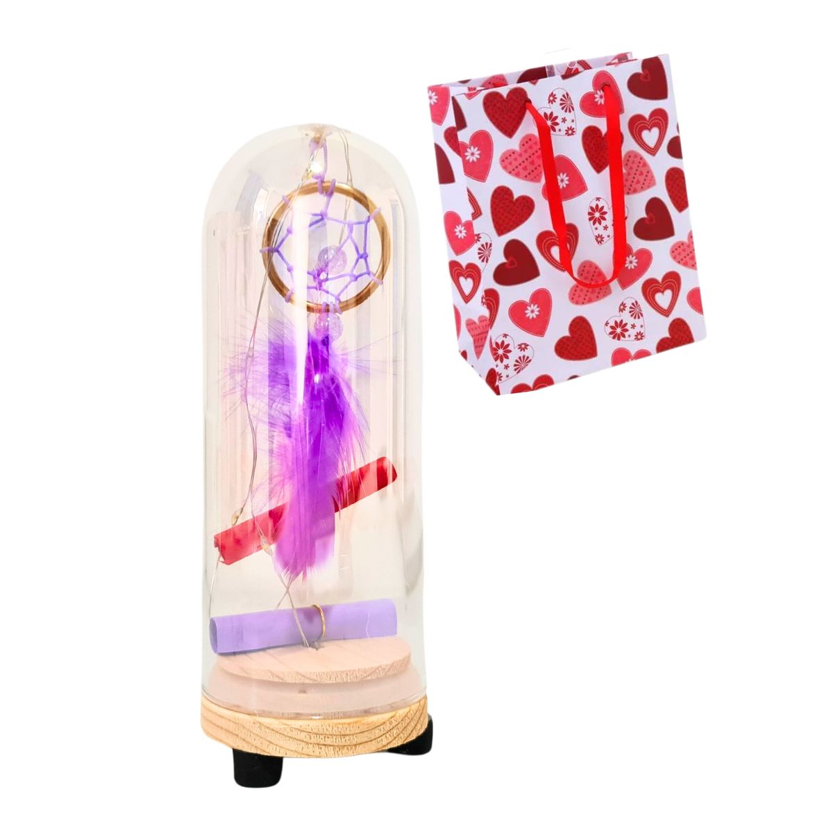 GENERICO - Pluma En Cúpula De Vidrio Con Luces  Pilas Bolsa Regalo