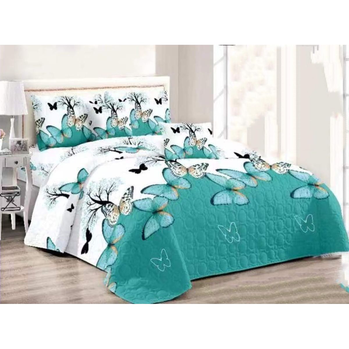 GENERICO - CUBRECAMA  KING CON TELA QUILTS DE VERANO CON DISEÑO MARIPOSA   TF