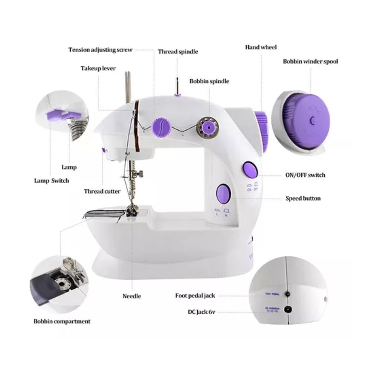 GENERICO - MAQUINA DE COSER PORTATIL LIVIANA CON PEDAL SM202