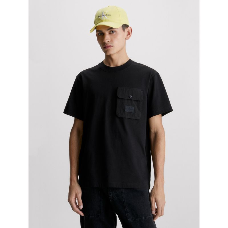 CALVIN KLEIN - Polera Mix Media Pocket  Negro Calvin Klein