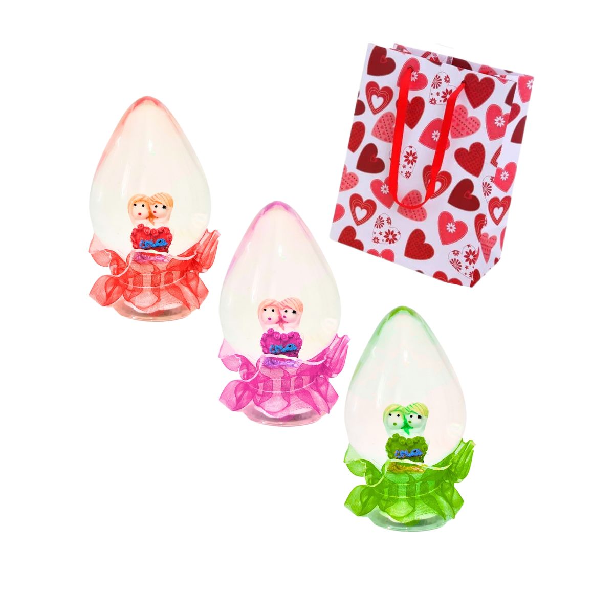 GENERICO - Pack X3 Adorno Pareja De Novios Con Luces Vidrio Glicerina