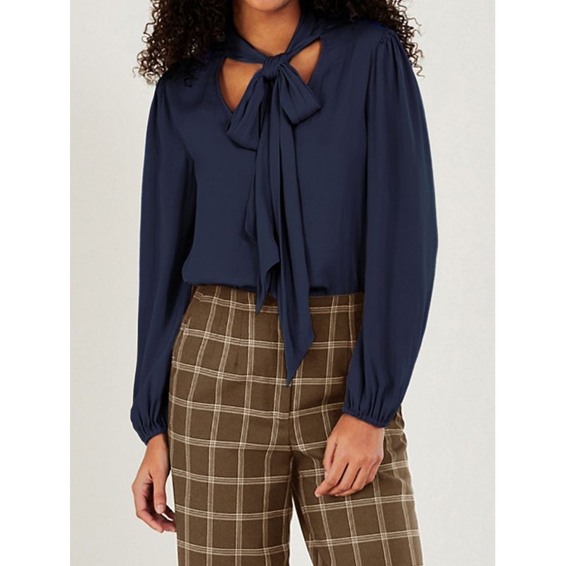 MOSS ROSE - Camisa de viaje casual de manga larga con cordones para mujer_.