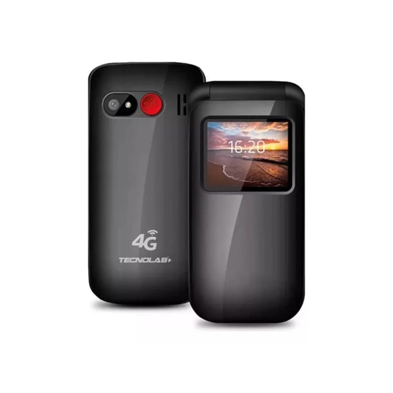 TECNOLAB - Teléfono Senior Adulto Mayor Tipo Almeja 4G Negro