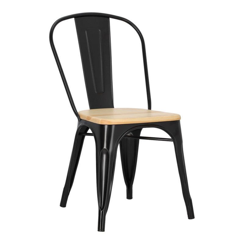PANDALINO - Silla Tolix - Metal y Madera clara - Resistencia al Exterior - Negro